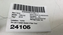 ⭕17-23 Tesla Model 3 Rear Passenger Side Door Window Glass Right Single Pane OEM