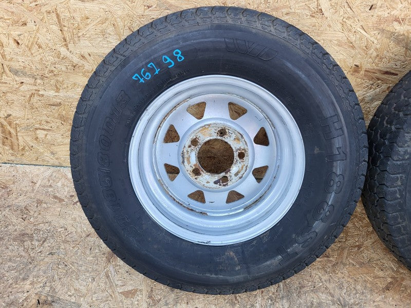 ⭕ Radial Trailer 13" Wheel Rim 13x4.5 w/ Tire ST185/80 H188ST 8-Spoke White x2