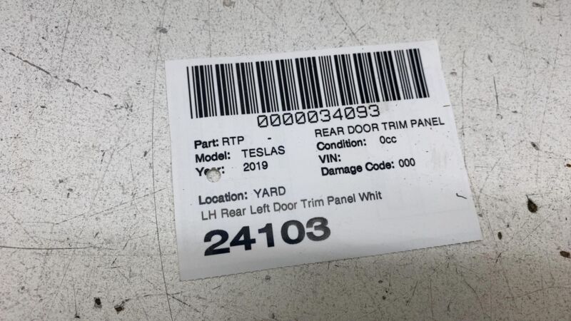 2012-2020 Tesla Model S MS Rear Left Interior Door Panel Trim Card Cover White