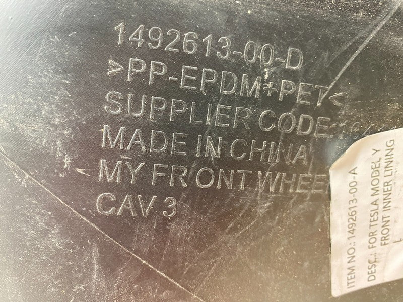 1492613 00 A 2020-2024 Tesla Model Y Front Driver Side Wheel Liner Splash Shield Left LH Assy