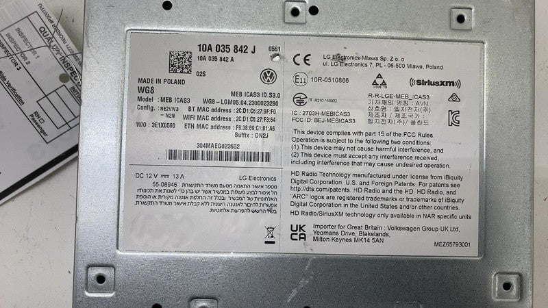 10A 035 842 J ⭕2021-2023 ID.4 Satellite Radio Antenna Receiver Tuner Control Module 10A035842J