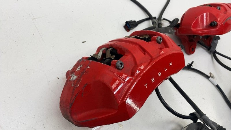 ⭕ 2020-2024 Tesla Model Y Set of 4 Front & Rear Brake Caliper Red Asse