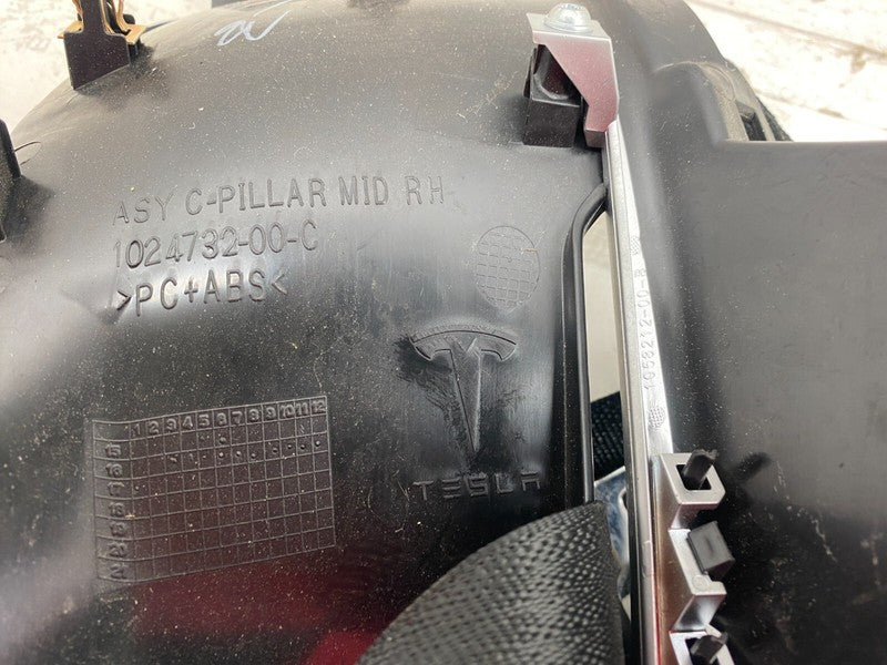 ⭕16-20 Model S Rear Right Seatbelt & Retractor w/ Mid C-Pillar Trim 10