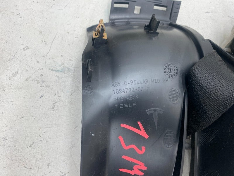 ⭕ 12-20 Model S Passenger C-Pillar Mid Trim Cover & Seat Belt Right 10