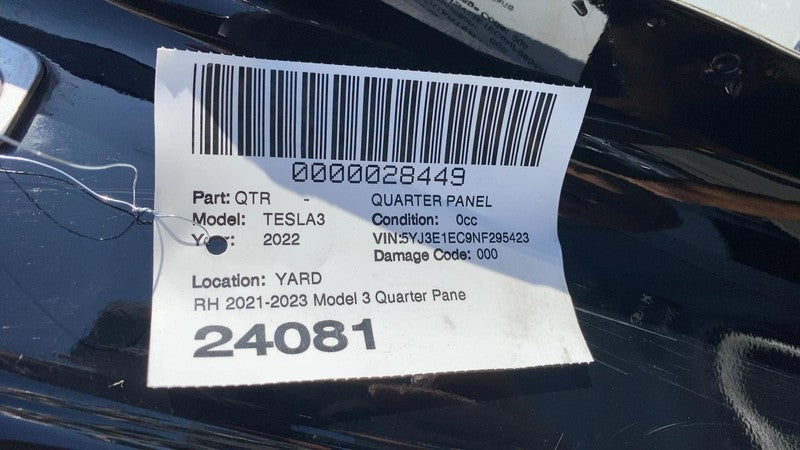 ⭕ 2021-2023 Tesla Model 3 Rear Right Quarter Panel Structural Cutout Black PBSB