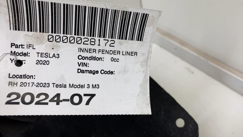 108158600B ⭕ 17-23 Tesla Model 3 Rear Right Wheel Fender Liner Splash Shield 1081586-00-B