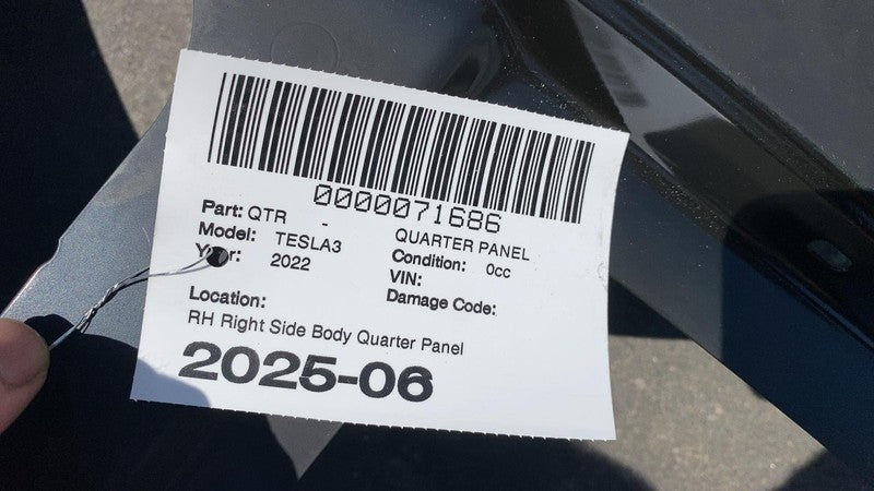 ⭕ 21-23 Tesla Model 3 Rear Passenger Side Quarter Panel Structural Cut