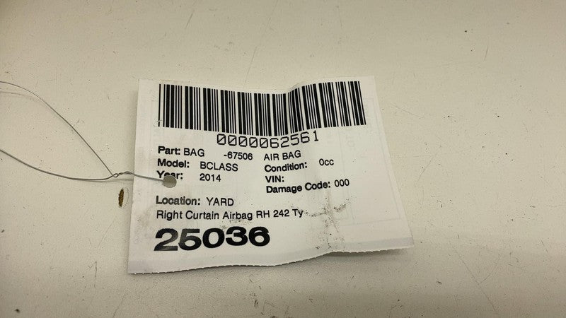 A2468601002 ⭕ 13-19 B-Class W246 W242 Passenger Side Roof Curtain Airbag Right A2468601002
