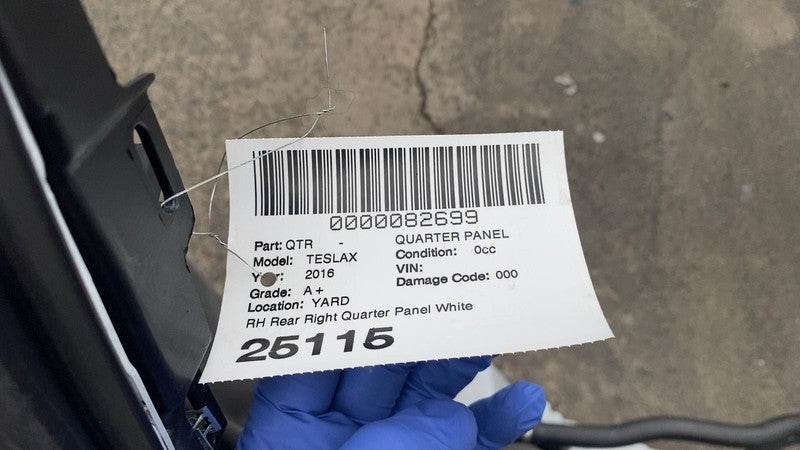 ⭕16-20 Tesla Model X MX Rear Right Quarter Panel Structural Cutout RH White PPSW