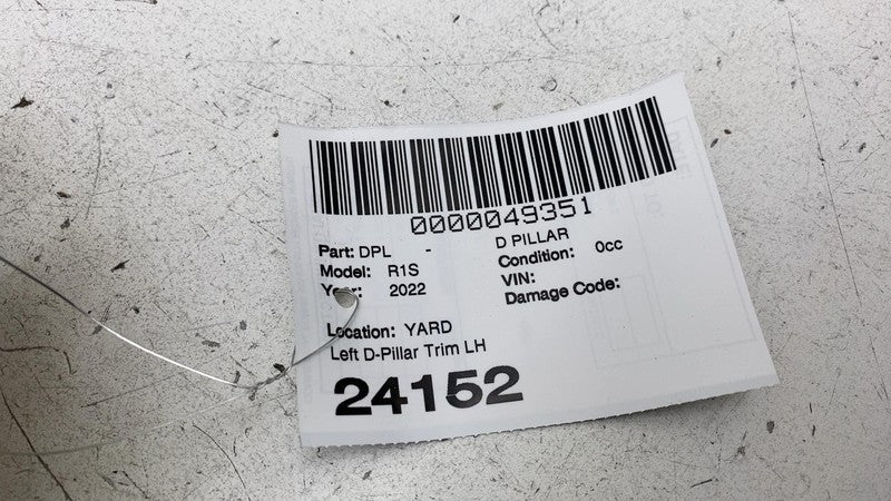 PT00015536 2022-2024 Rivian R1S Rear Driver Side D-Pillar Upper Trim Cover Panel Left Black