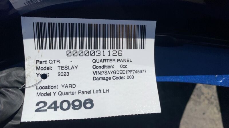 ⭕ 2020-2023 Tesla Model Y Rear Right Quarter Panel Structural Cutout Blue PPSB