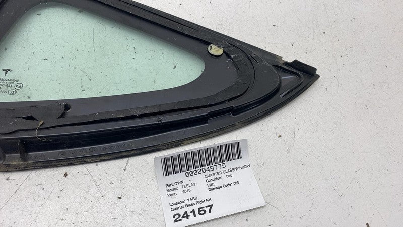 1080706-00 2017-2020 Tesla Model 3 M3 Rear Passenger Side Quarter Fixed Window Glass Right