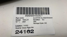 2020-2024 Tesla Model Y MY Rear Passenger Side Quarter QTR Window Glass Right RH