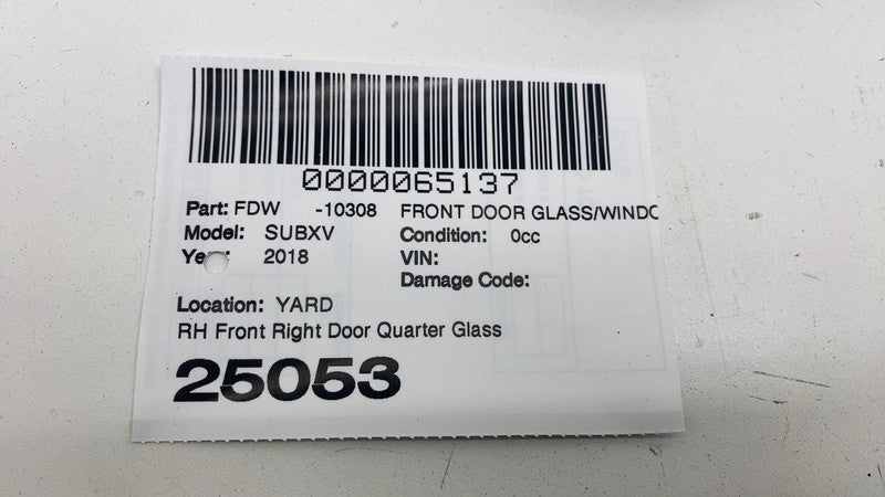 ⭕ 2018-2023 Subaru XV Crosstrek Front Passenger Side Door Quarter Glas