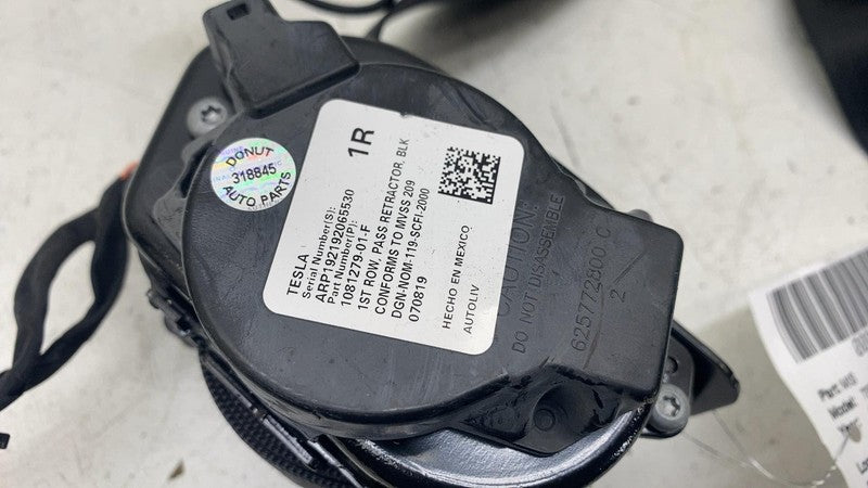108127901F ⭕ 2017-2023 Tesla Model 3 Front Right 1st Row Seat Belt & Retractor 1081279-01-F