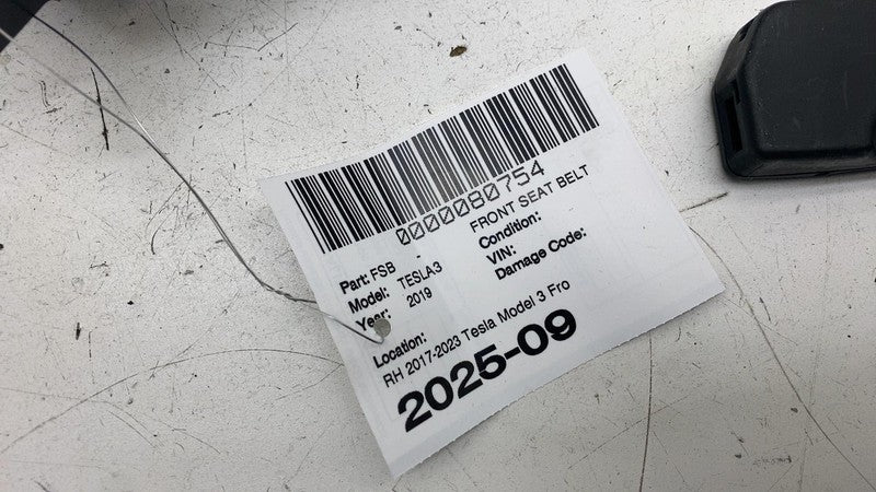 108127901F ⭕ 2017-2023 Tesla Model 3 Front Right 1st Row Seat Belt & Retractor 1081279-01-F