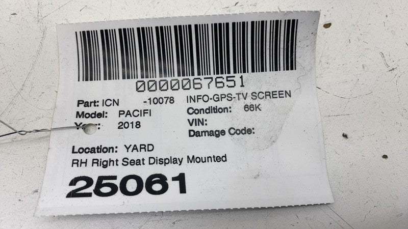 1P28440437 ⭕ 2017-2022 Chrysler Pacifica Front Right Seat Screen Display Monitor 5MH00PD2AC
