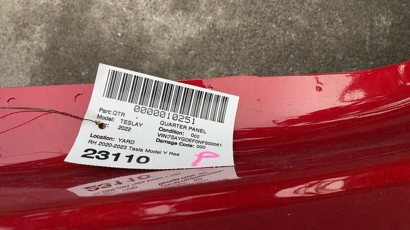 ⭕ 2020-2023 Tesla Model Y Rear Right Quarter Panel Structural Cutout RH Red PPMR