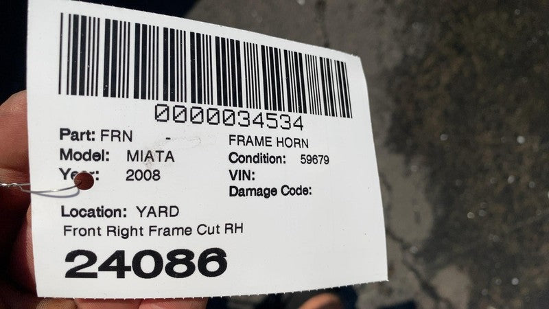 ⭕ 2008 Mazda MX-5 Miata Front Right Side Body Frame Horn Apron Rail - White