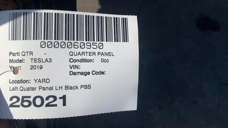 ⭕2017-2020 Tesla Model 3 Rear Left Quarter Panel Structural Cutout LH Black PBSB