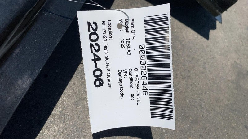 ⭕ 2021-2023 Tesla Model 3 Rear Passenger SIde Quarter Panel Skin Right