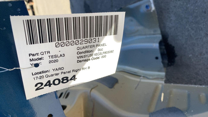 ⭕ 2017-2020 Tesla Model 3 Rear Right Quarter Panel Structural Cut Out Blue PPSB