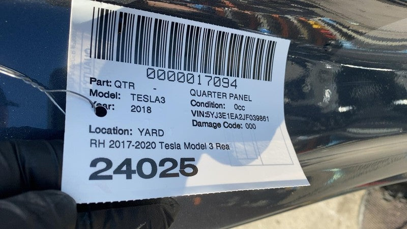 2017-2020 Tesla Model 3 Rear Right Quarter Panel Structural Frame Cut Gray PMNG