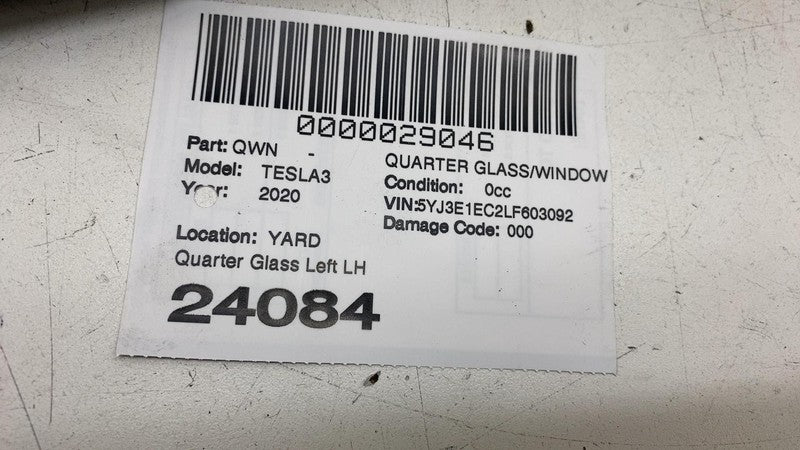 1080703-00 ⭕ 2017-2020 Tesla Model 3 Rear Side Quarter Fixed Window Glass Left OEM 1080703
