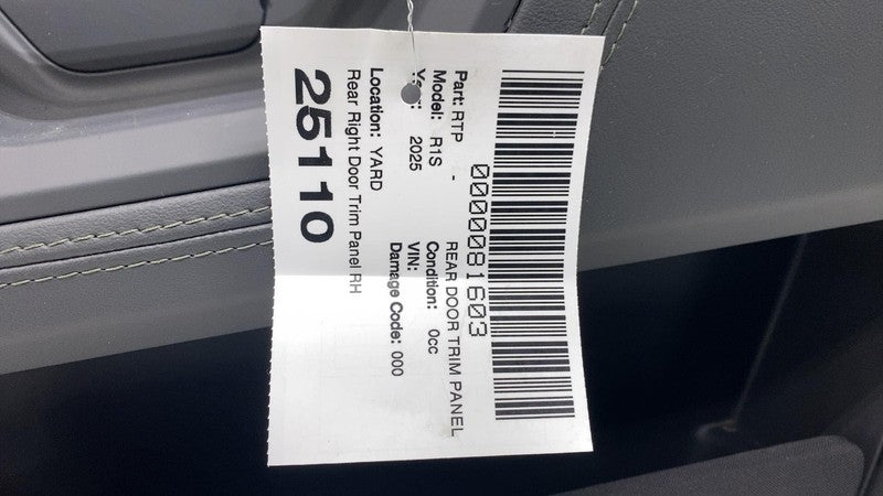 ⭕ 2022-2025 Rivian R1S Rear Right Side Door Panel Trim Card Cover RH P