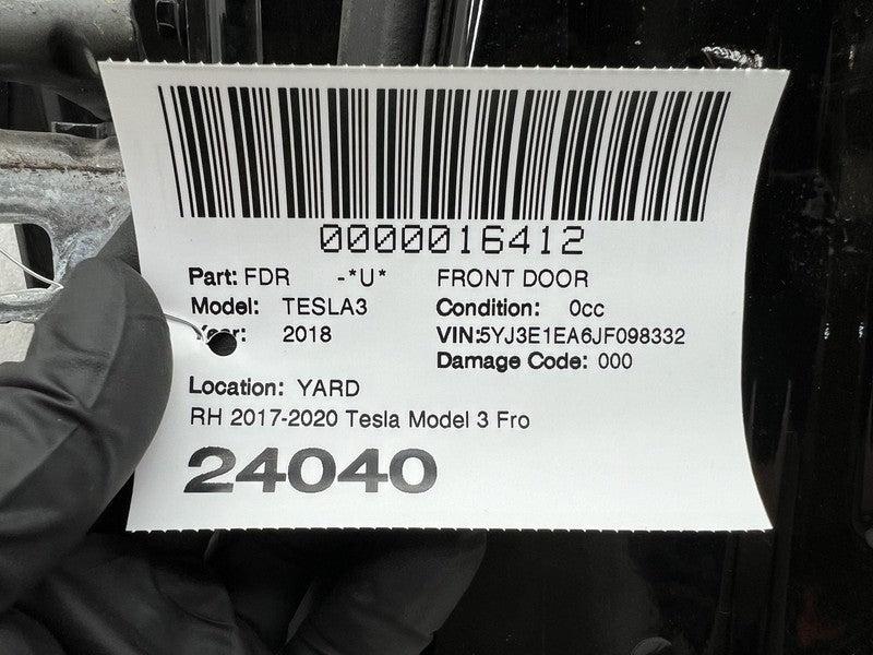 ⭕ 17-20 Tesla Model 3 Front Right Door Shell Panel Right Black PBSB 10