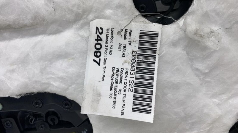 ⭕  21-23 Tesla Model 3 Front Passenger Side Interior Door Panel Trim Card Right