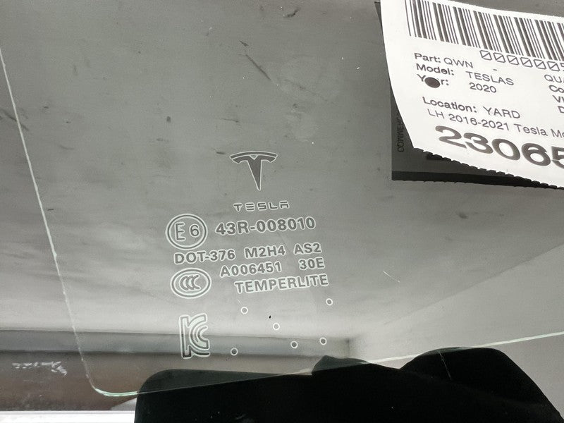 ⭕ 2016-2021 Tesla Model S Rear Driver Side Quarter Window Glass Left LH Assembly