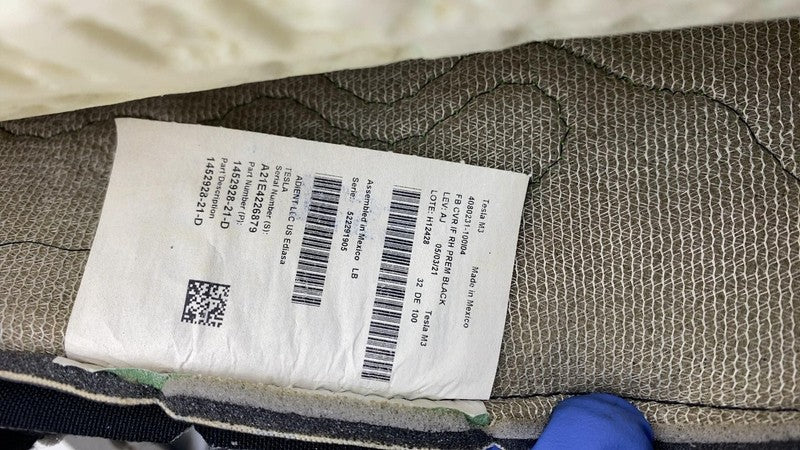 ⭕ 17-23 Model 3 Front Passenger Side Seat Upper Cushion Right Black 14