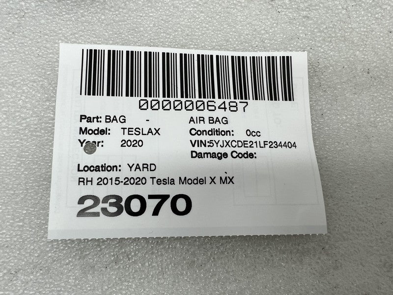 1036759 00 G 2016-2023 Tesla Model X Front Passenger 1st Row Roof Curtain Airbag Module Right