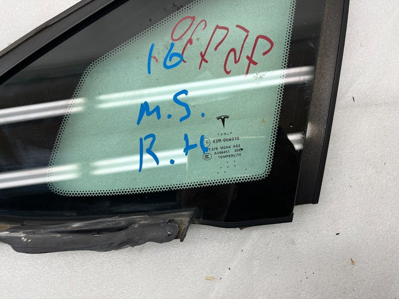 E6 43R-008010 ⭕ 2012-2020 Tesla Model S Rear Passenger Side Quarter Fixed Glass Right Assembly