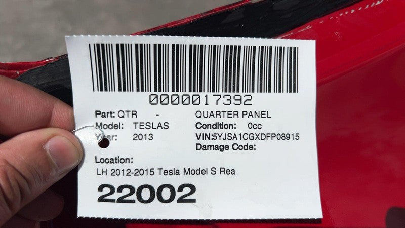 ⭕ 2012-2015 Tesla Model S Rear Left Quarter Body Side Panel Structural Red PPMR