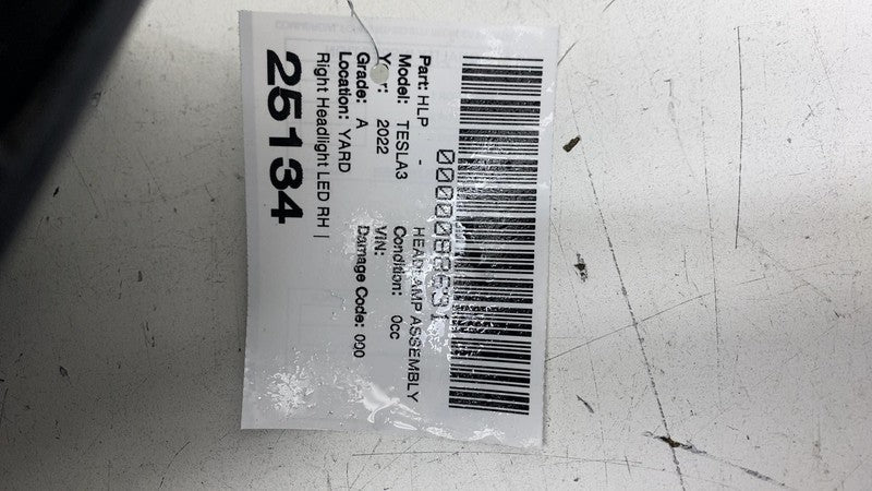 ⭕ 17-23 Tesla Model 3 Front Right Headlight LED Up-Level Headlamp 1077