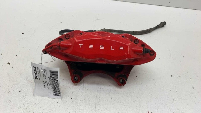 ⭕ 12-20 Tesla Model S Front Passenger Side Caliper Red w/ Brake Hose L