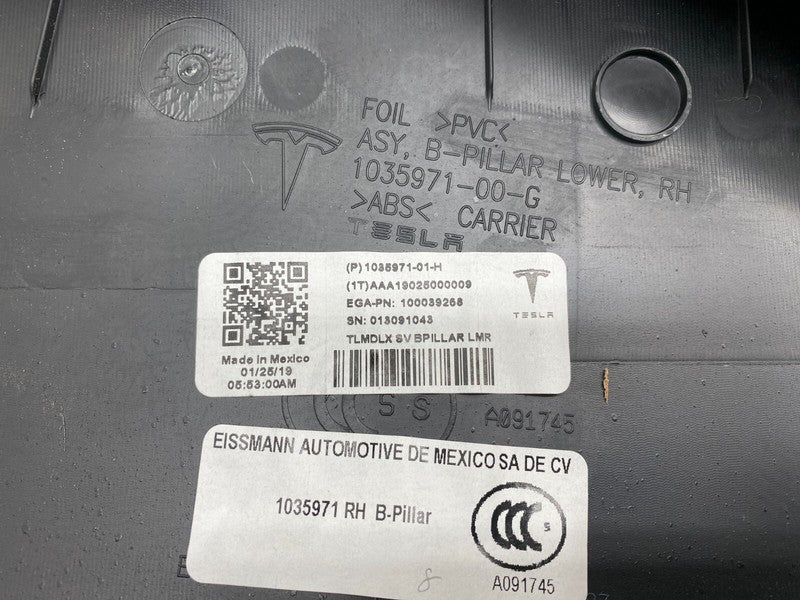106287700D ⭕16-20 Model X Passenger Side B-Pillar Lower Trim Cover Panel Right 1035971-00-H
