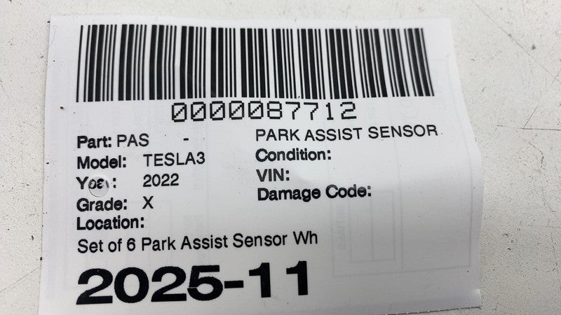 ⭕ 21-23 Model 3 SET x6 Park Assist Sensor White PPSW 1741484-11-A / 17