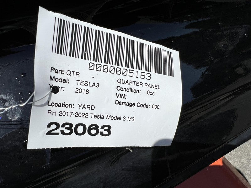 ⭕ 2017-2020 Tesla Model 3 Rear Right Quarter Panel Structural Cutout Black PBSB