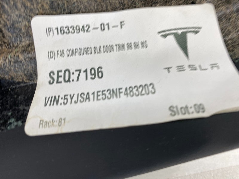1633942 01 F ⭕21-23 Tesla Model S Rear Passenger Side Panel Door Trim Card Right 1633942-01-F