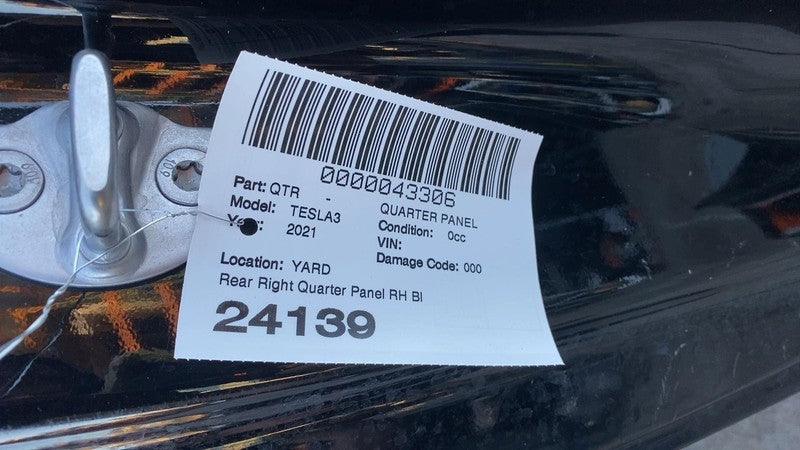 ⭕ 2021-2023 Tesla Model 3 Rear Right Quarter Panel Structural Cutout Black PBSB