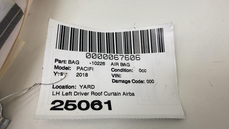 68224527AF ⭕ 17-25 Chrysler Pacifica Front Driver Side Roof Curtain Airbag Left 68224527AF