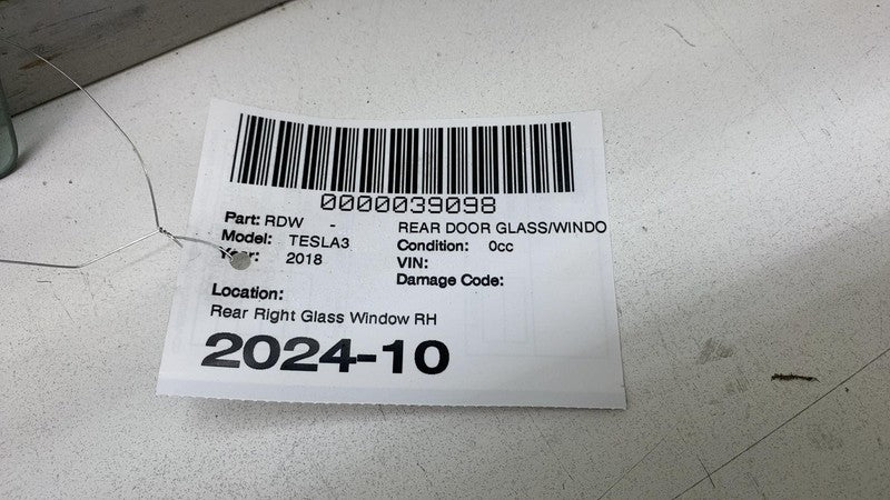 ⭕17-23 Tesla Model 3 Rear Passenger Side Door Window Glass Right Singl