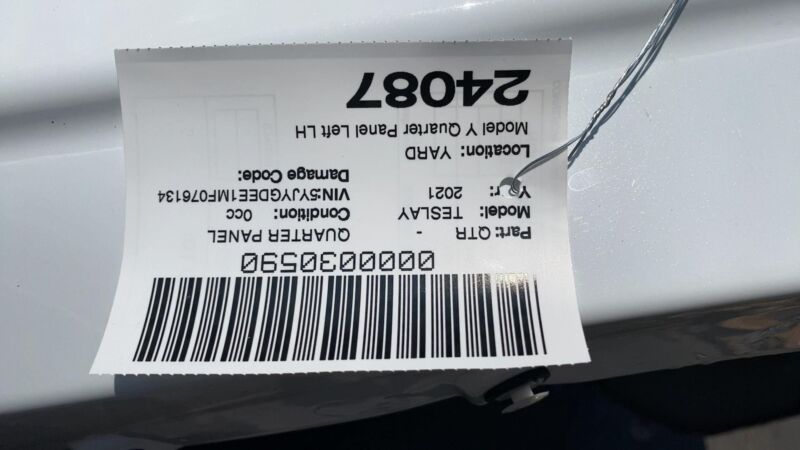⭕ 2020-2023 Tesla Model Y Rear Left Quarter Panel Structural Cutout White PPSW