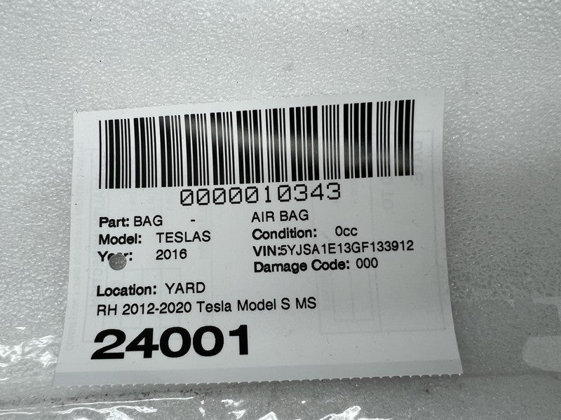 ⭕ 12-20 Tesla Model S Passenger Side Roof Curtain Safety Airbag Right 