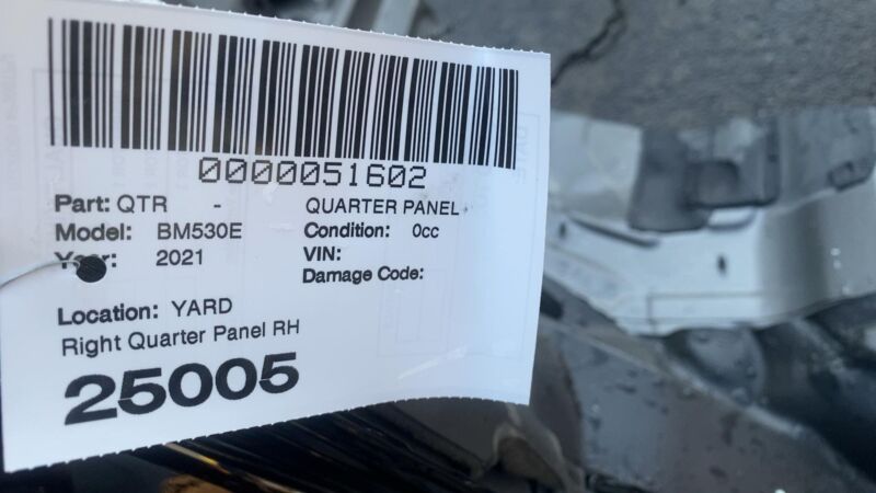 108735714 2021 BMW 530e Rear Passenger Quarter Panel Structural Cut Out Right RH Black 668
