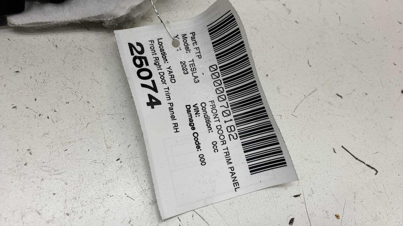 1593863-00-A ⭕ 21-23 Model 3 Front Passenger Side Interior Door Panel Trim Card Cover Right