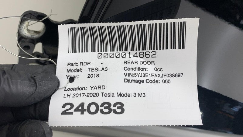 1081441-E0-C ⭕  17-20 Tesla Model 3 M3 Rear Driver Side Door Shell Panel Left LH Black PBSB